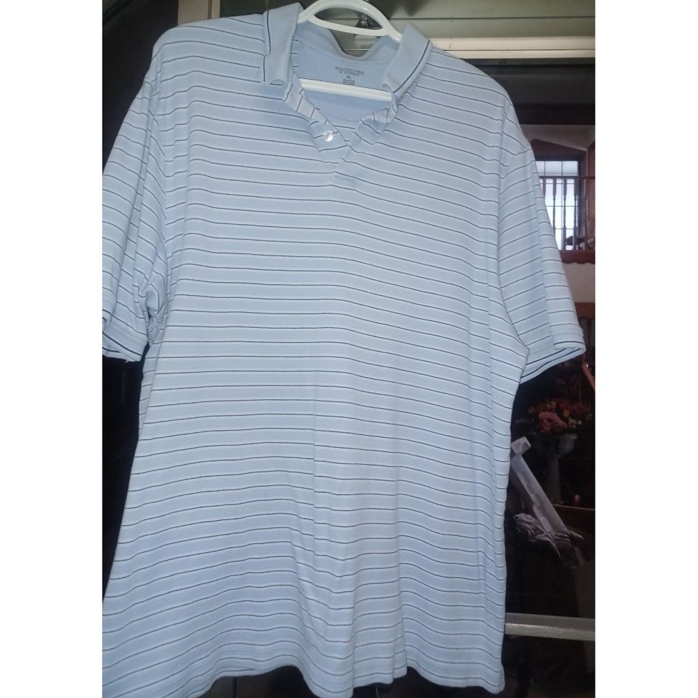 Roundtree & Yorke Men's Polo Shirt XL Light Blue with Stripes